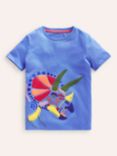 Mini Boden Kids' Chainstitch Dino T-Shirt, Surf Blue/Multi