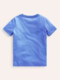 Boden Kids' Chainstitch Dino T-Shirt, Surf Blue/Multi