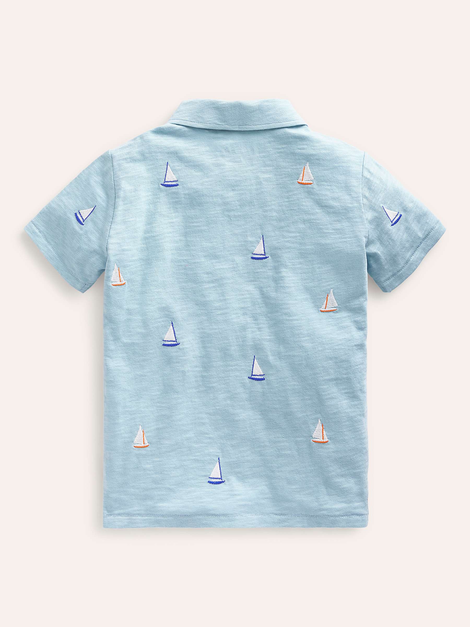 Buy Mini Boden Kids' Sail Boat Embroidered Slub Polo Shirt, Blue/Multi Online at johnlewis.com