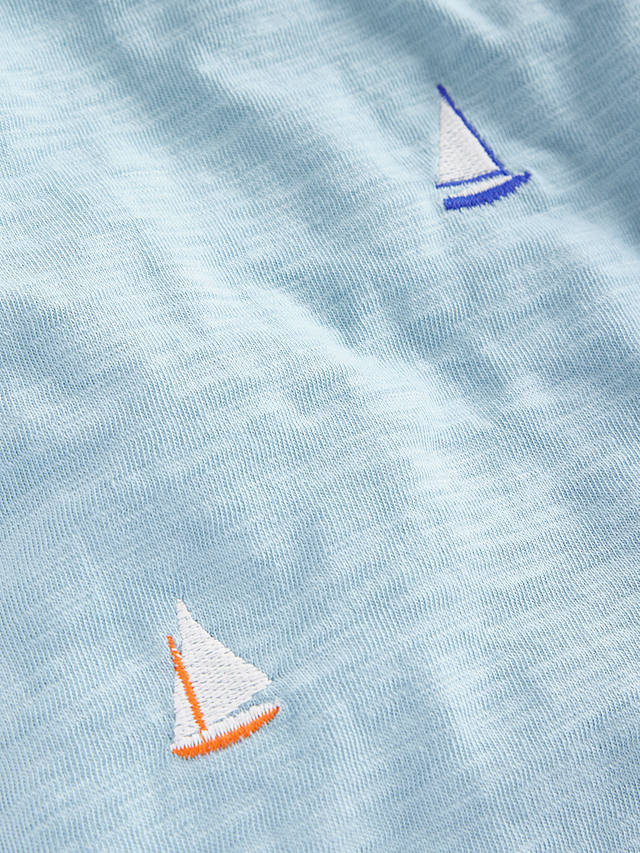 Mini Boden Kids' Sail Boat Embroidered Slub Polo Shirt, Blue/Multi