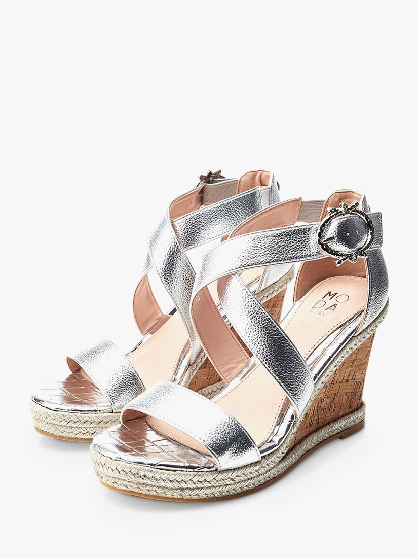 Moda in Pelle Pursuit Textured Cork Wedge Heel Sandals, Silver