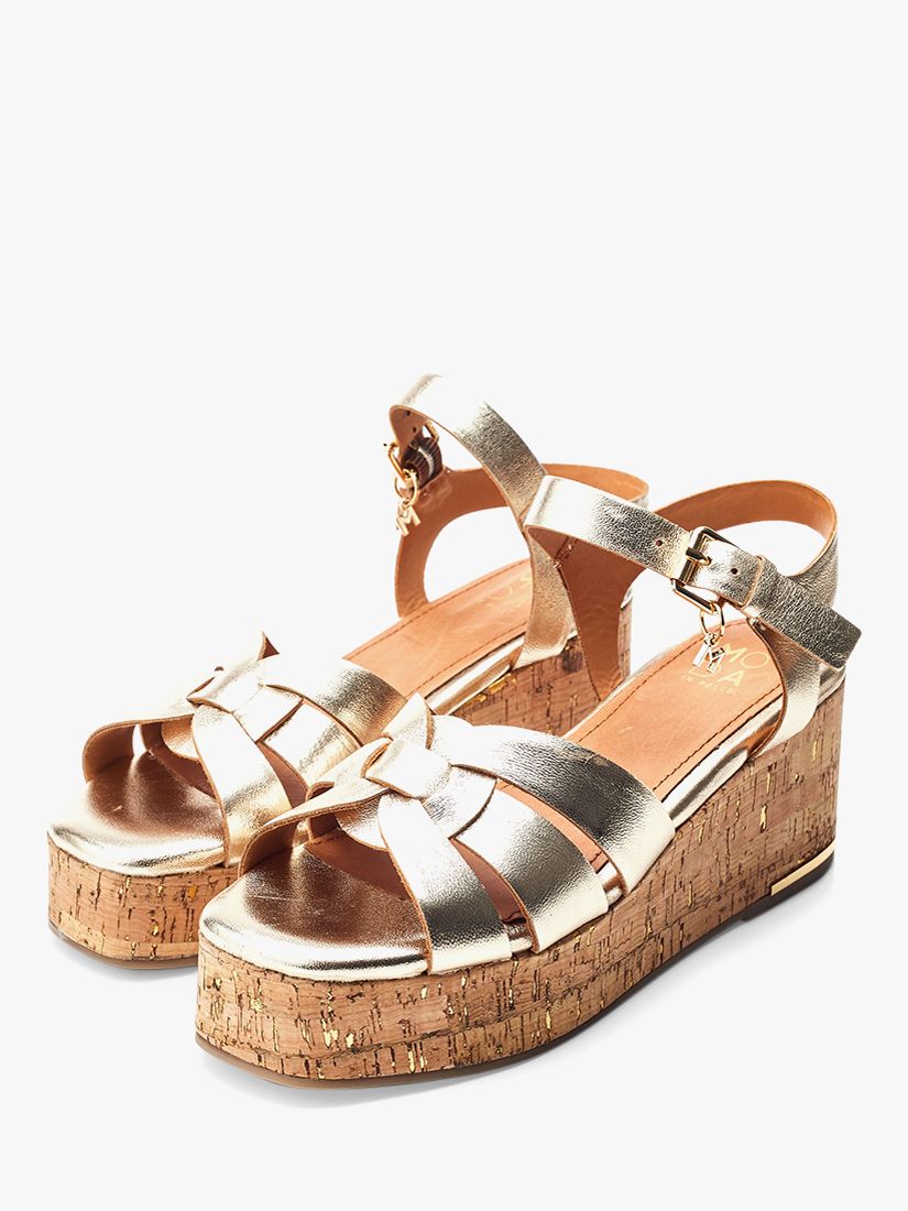 Moda in Pelle Poppiee Leather Wedge Heel Sandals, Champagne Gold, 3