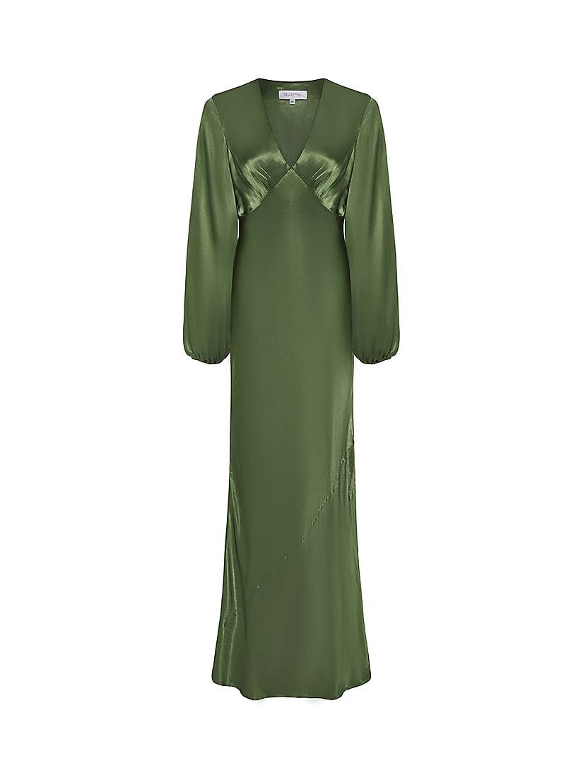 Buy Rewritten Valencia Long Sleeve Bias Cut Satin Maxi Dress, Olive Green Online at johnlewis.com