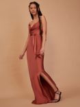 Rewritten Pollenca Cowl Neck Bias Cut Satin Maxi Dress, Terracotta