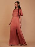 Rewritten Sienna Flutter Sleeve Satin Maxi Dress, Terracotta