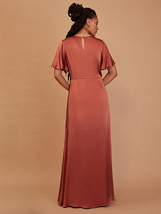 Rewritten Sienna Flutter Sleeve Satin Maxi Dress, Terracotta