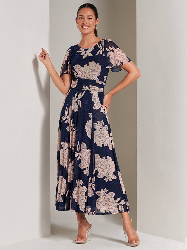 Jolie Moi Paityn Floral Print Mesh Maxi Dress, Navy/Multi