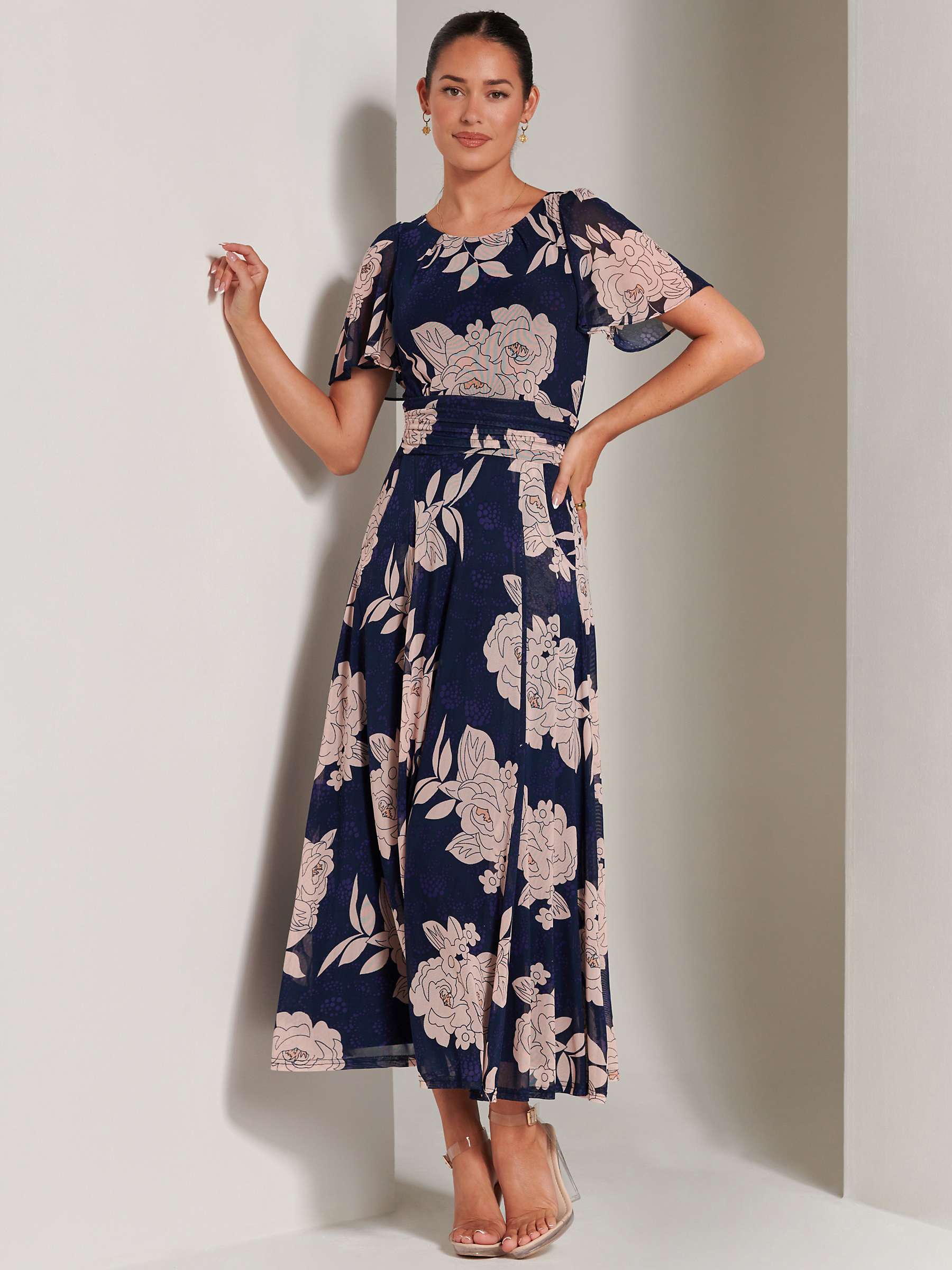Buy Jolie Moi Paityn Floral Print Mesh Maxi Dress, Navy/Multi Online at johnlewis.com