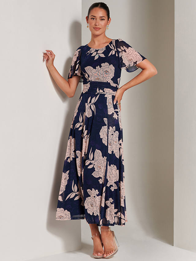 Jolie Moi Paityn Floral Print Mesh Maxi Dress, Navy/Multi