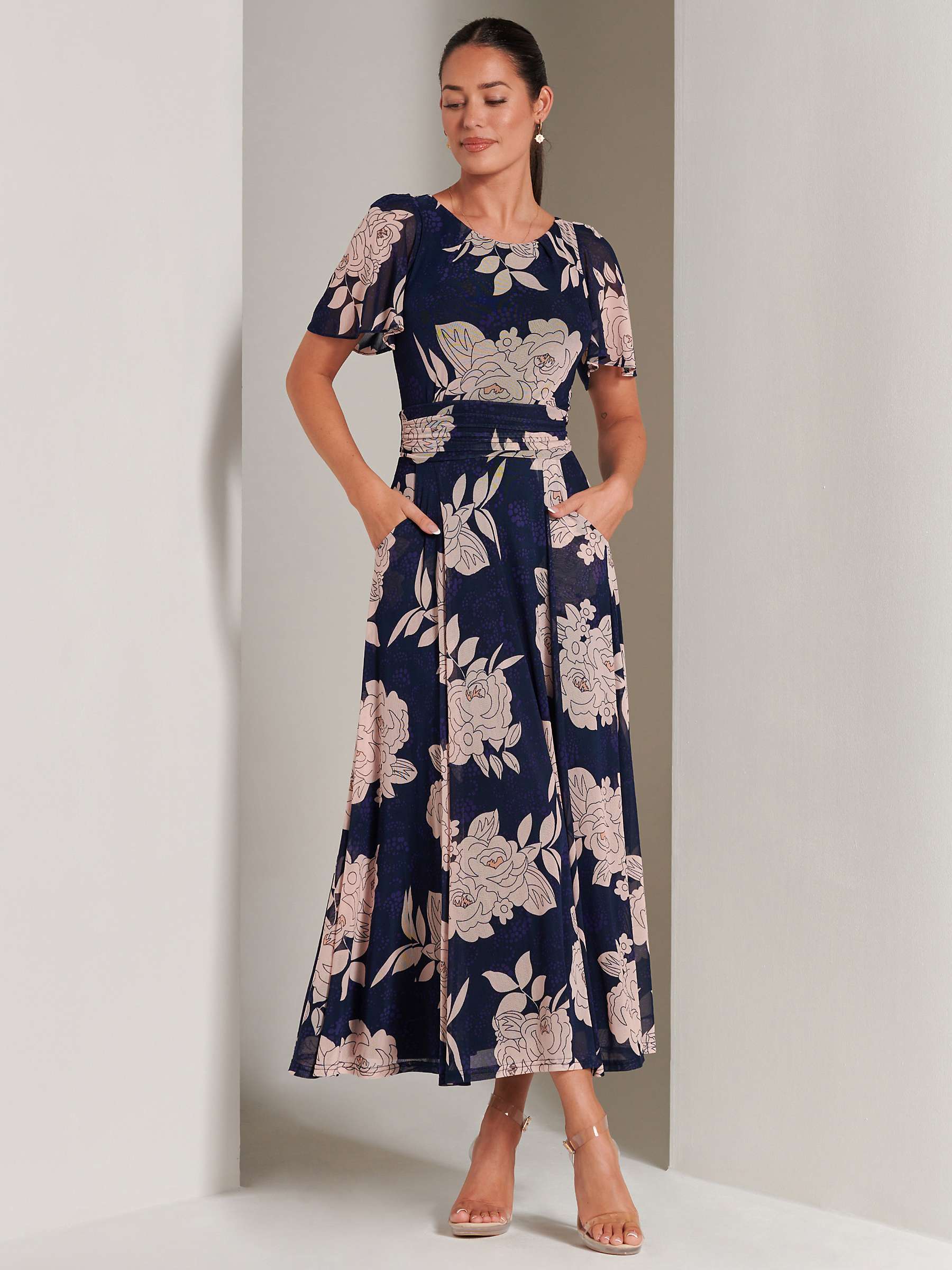 Buy Jolie Moi Paityn Floral Print Mesh Maxi Dress, Navy/Multi Online at johnlewis.com