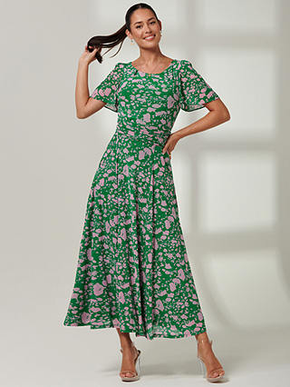 Jolie Moi Paityn Abstract Print Mesh Maxi Dress, Green/Pink