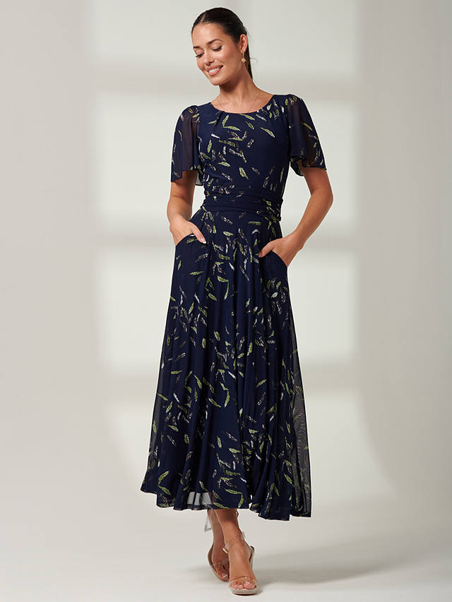 Jolie Moi Elvira Leaf Print Maxi Dress, Navy/Multi