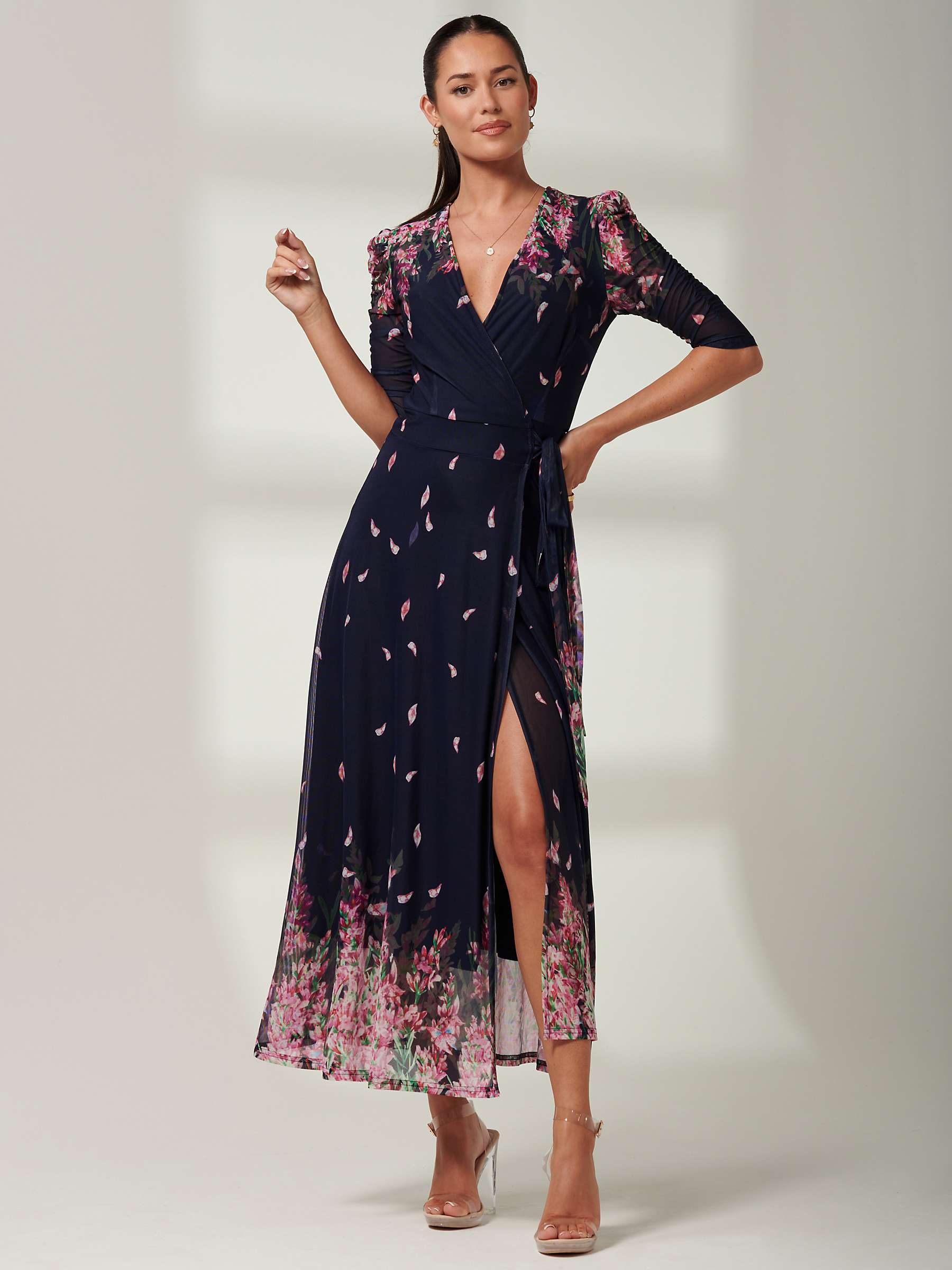 Buy Jolie Moi Elkana Leafy Floral Print Mesh Maxi Dress, Navy/Multi Online at johnlewis.com