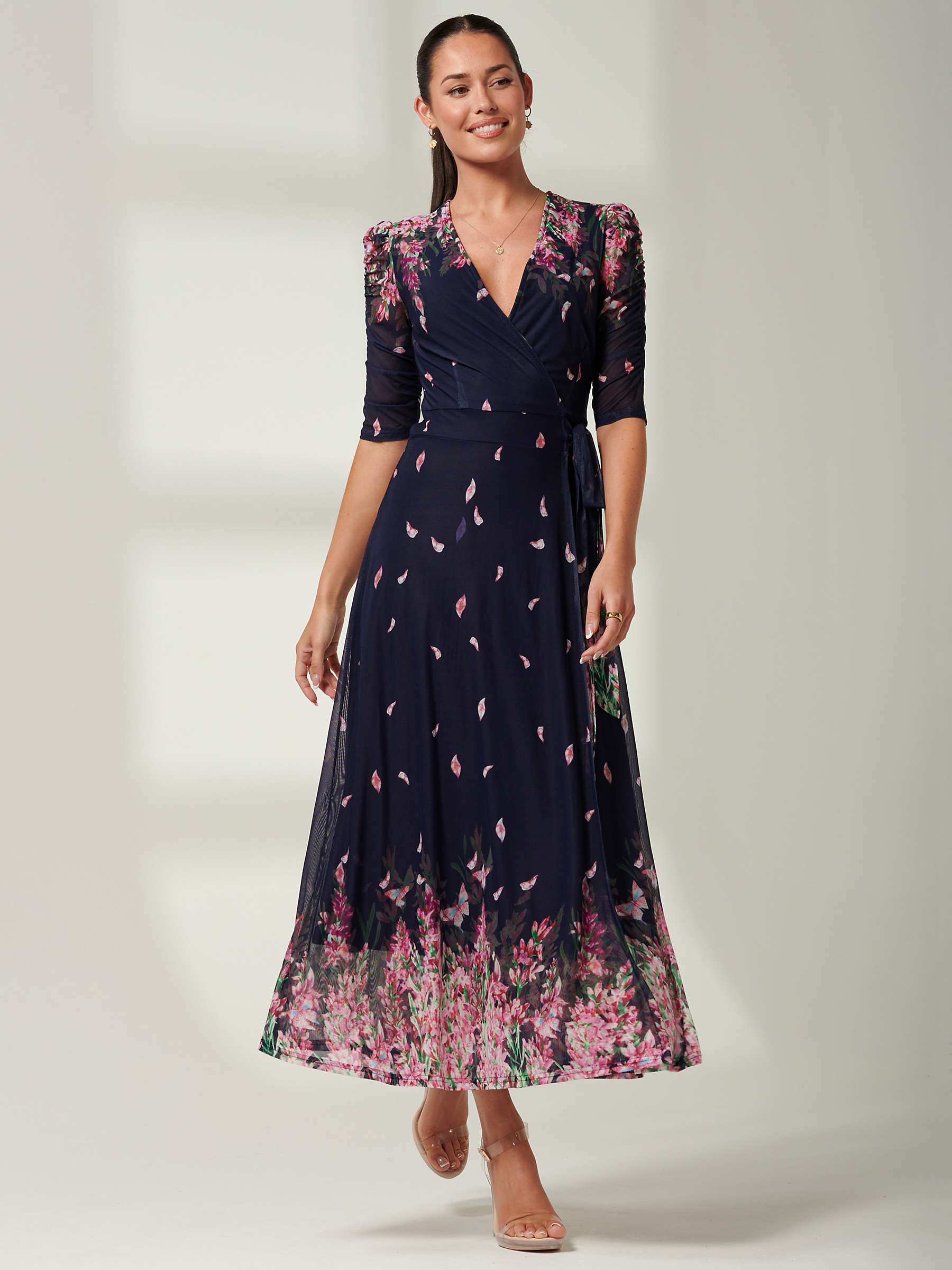 Buy Jolie Moi Elkana Leafy Floral Print Mesh Maxi Dress, Navy/Multi Online at johnlewis.com