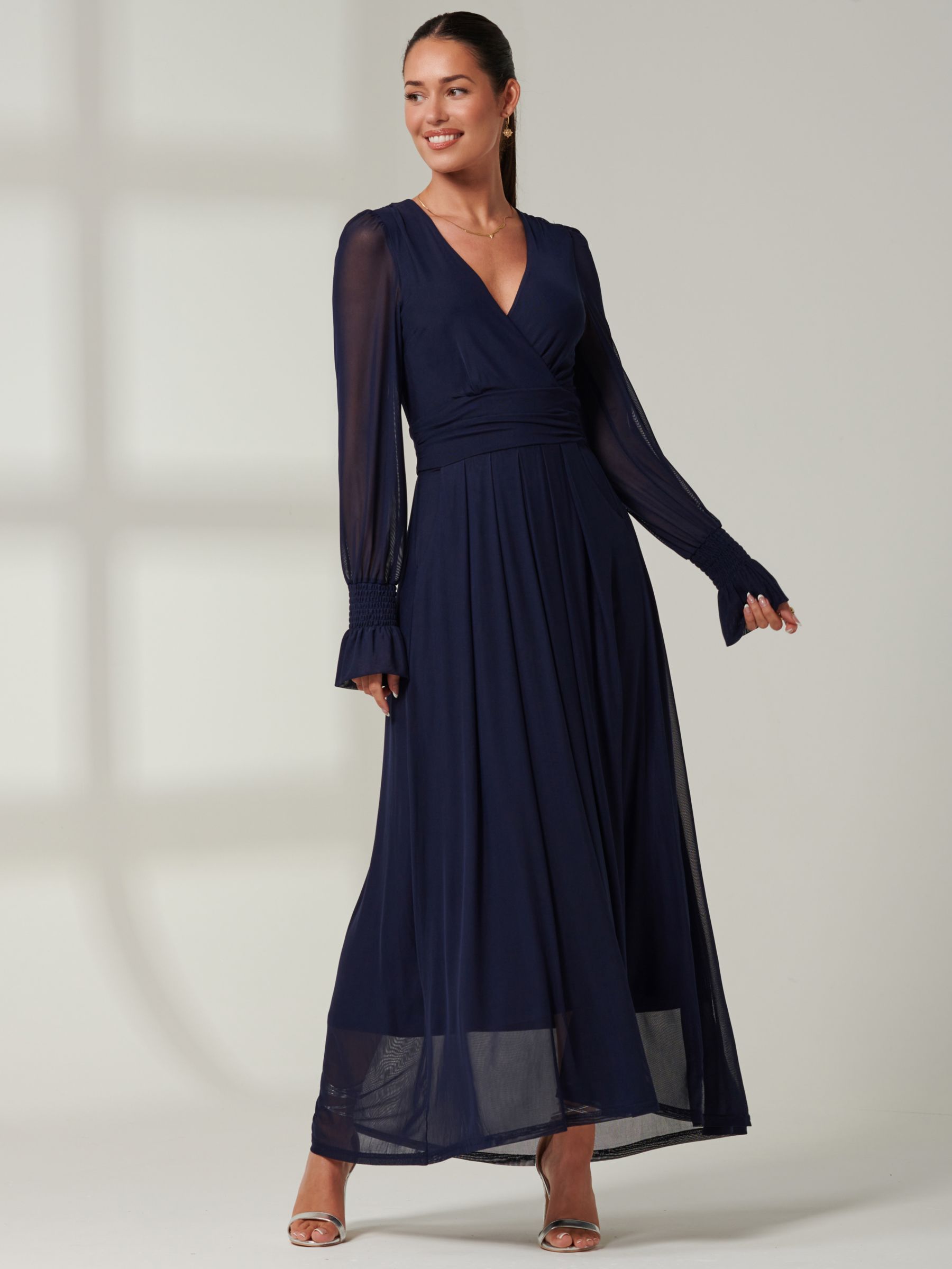 Jolie Moi Greta Mesh Maxi Dress, Navy