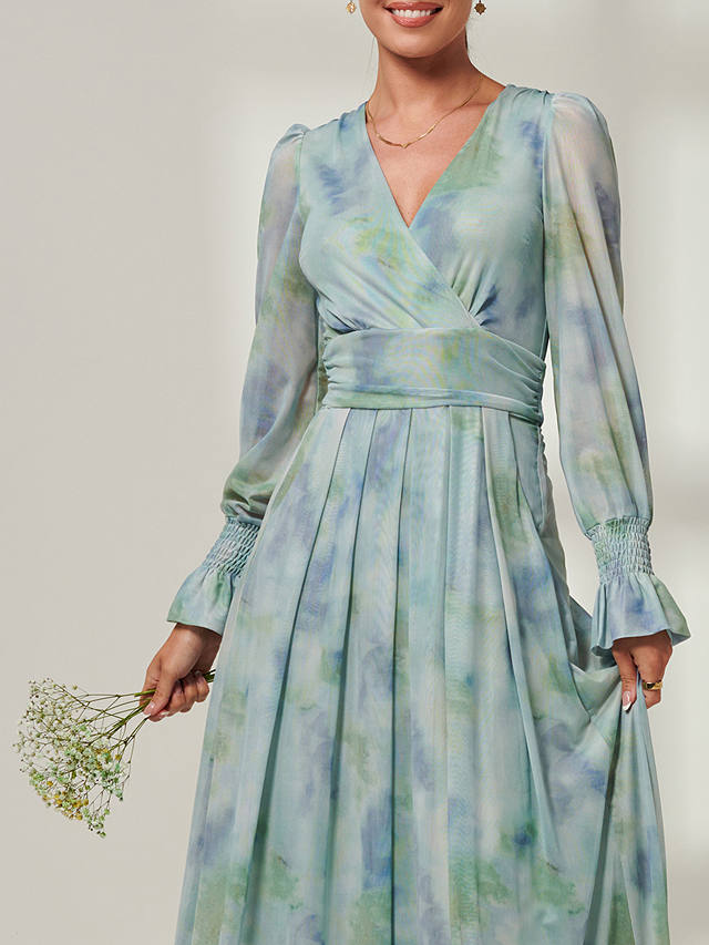 Jolie Moi Tie Dye Print Mesh Maxi Dress, Green/Multi