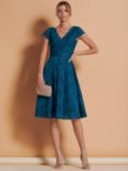 Jolie Moi 1950s Lace Knee Length Dress, Petrol Blue