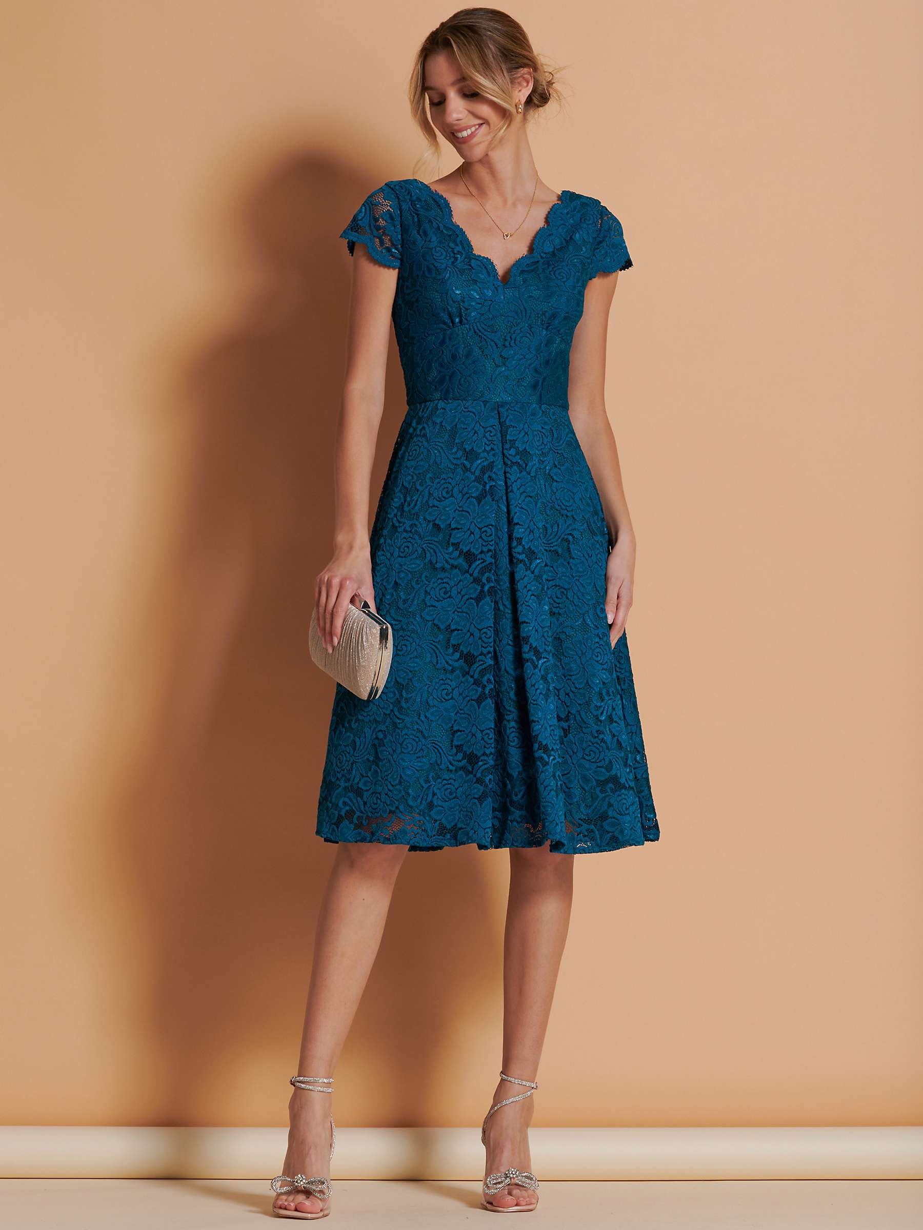 Buy Jolie Moi 1950s Lace Knee Length Dress, Petrol Blue Online at johnlewis.com