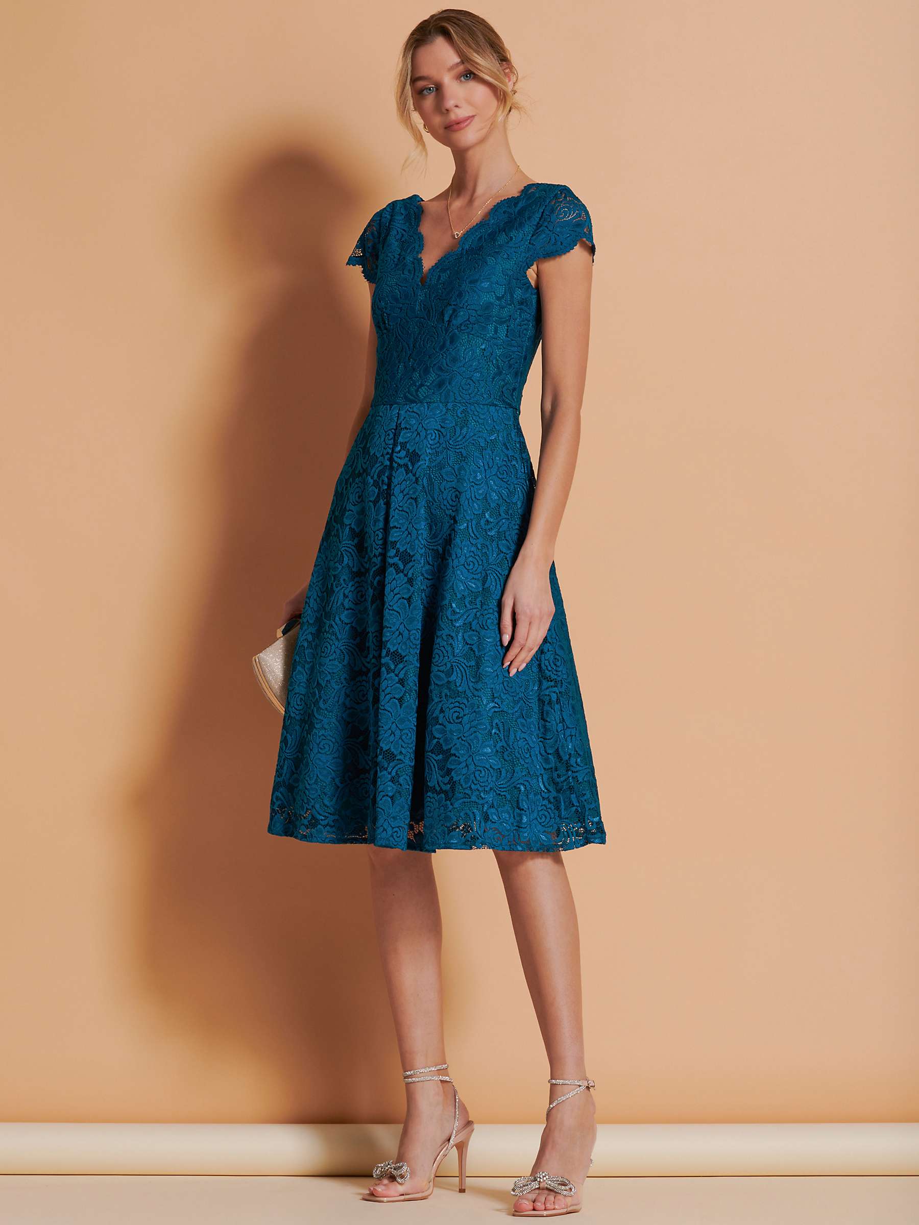 Buy Jolie Moi 1950s Lace Knee Length Dress, Petrol Blue Online at johnlewis.com