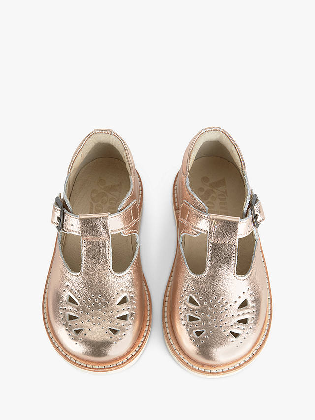 Young Soles Kids' Rosie T-Bar Leather Shoes, Rose Gold