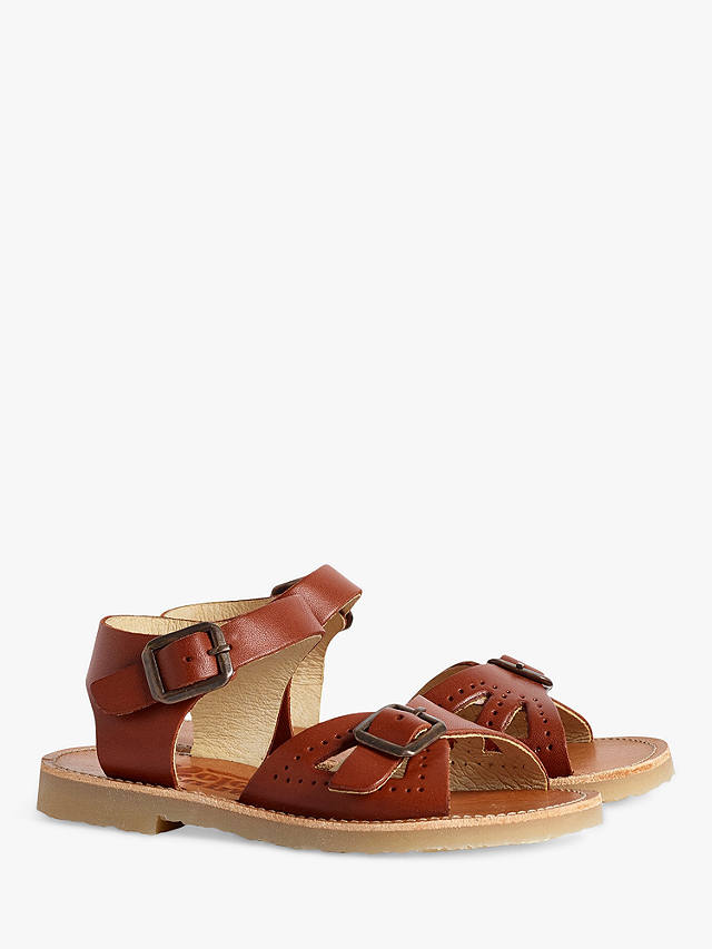 Young Soles Kids' Pearl Two Part Leather Sandals, Chestnut Brown