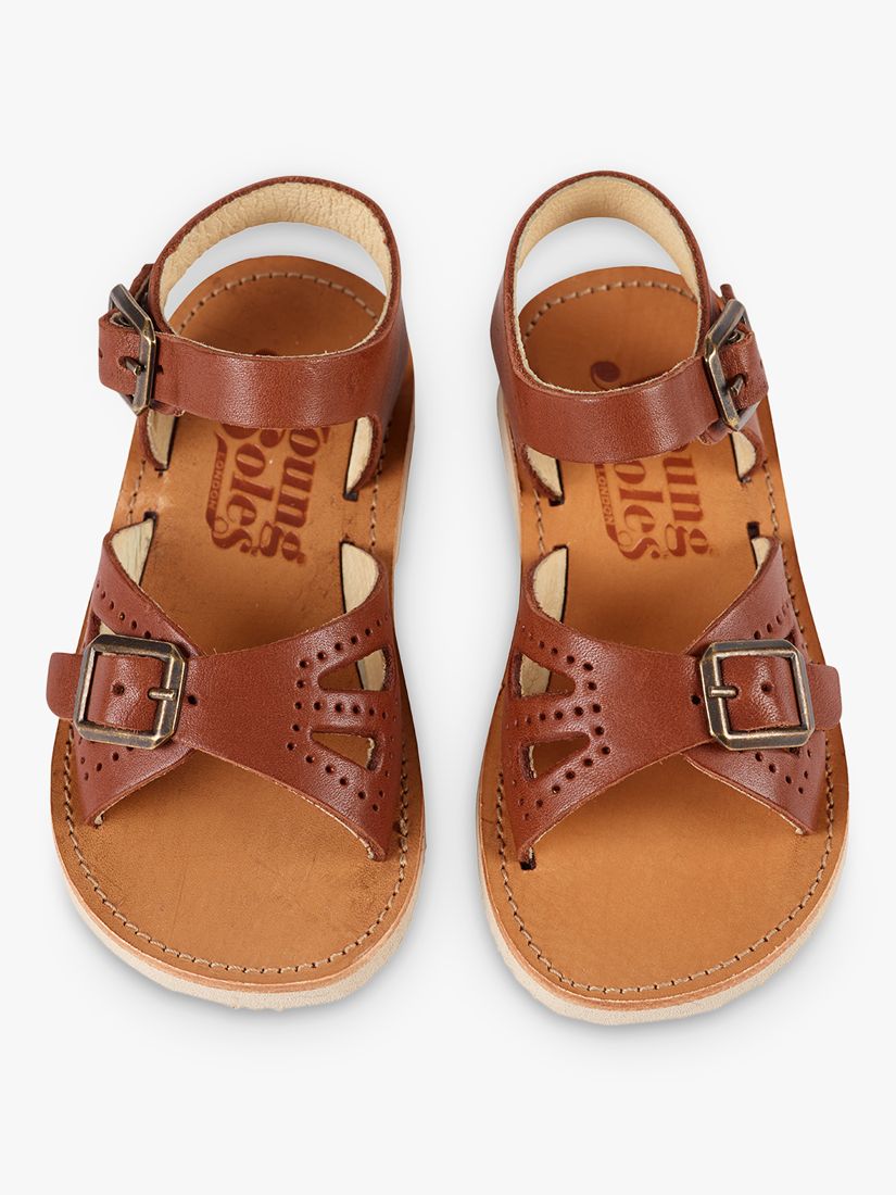 Young Soles Kids' Pearl Two Part Leather Sandals, Chestnut Brown, 4 Jnr