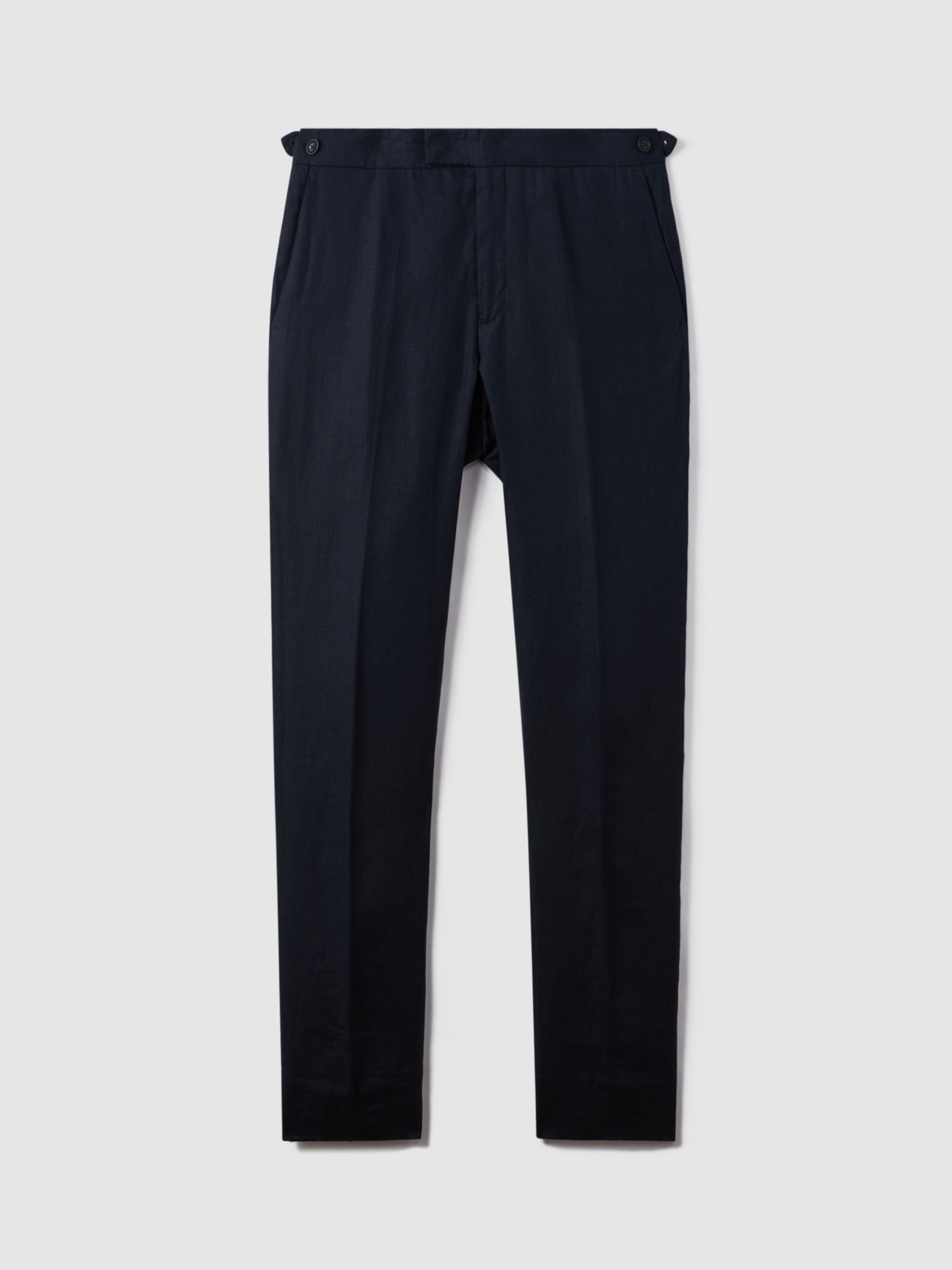 Reiss Kin Linen Slim Fit Mixer Trousers, Navy, 28R