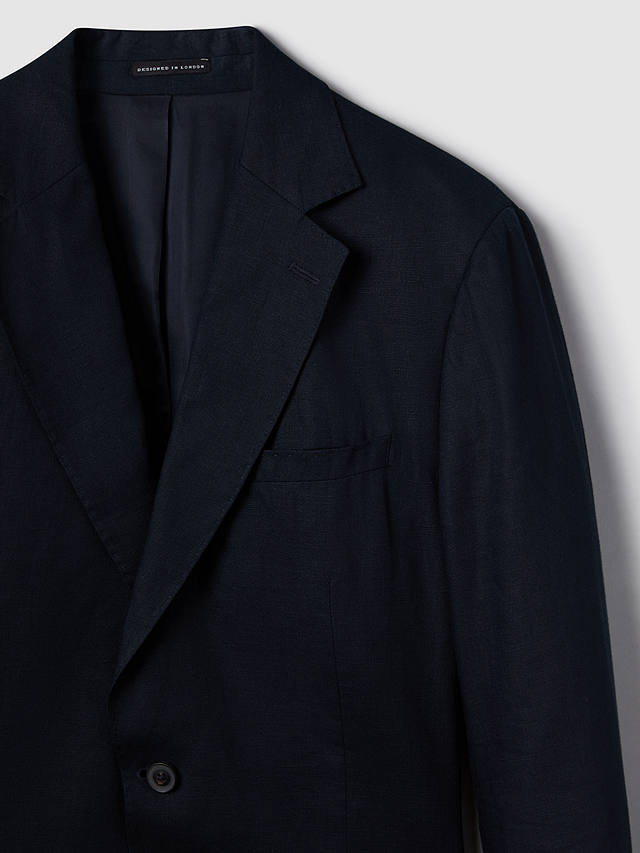 Reiss Kin Linen Tailored Jacket, Navy