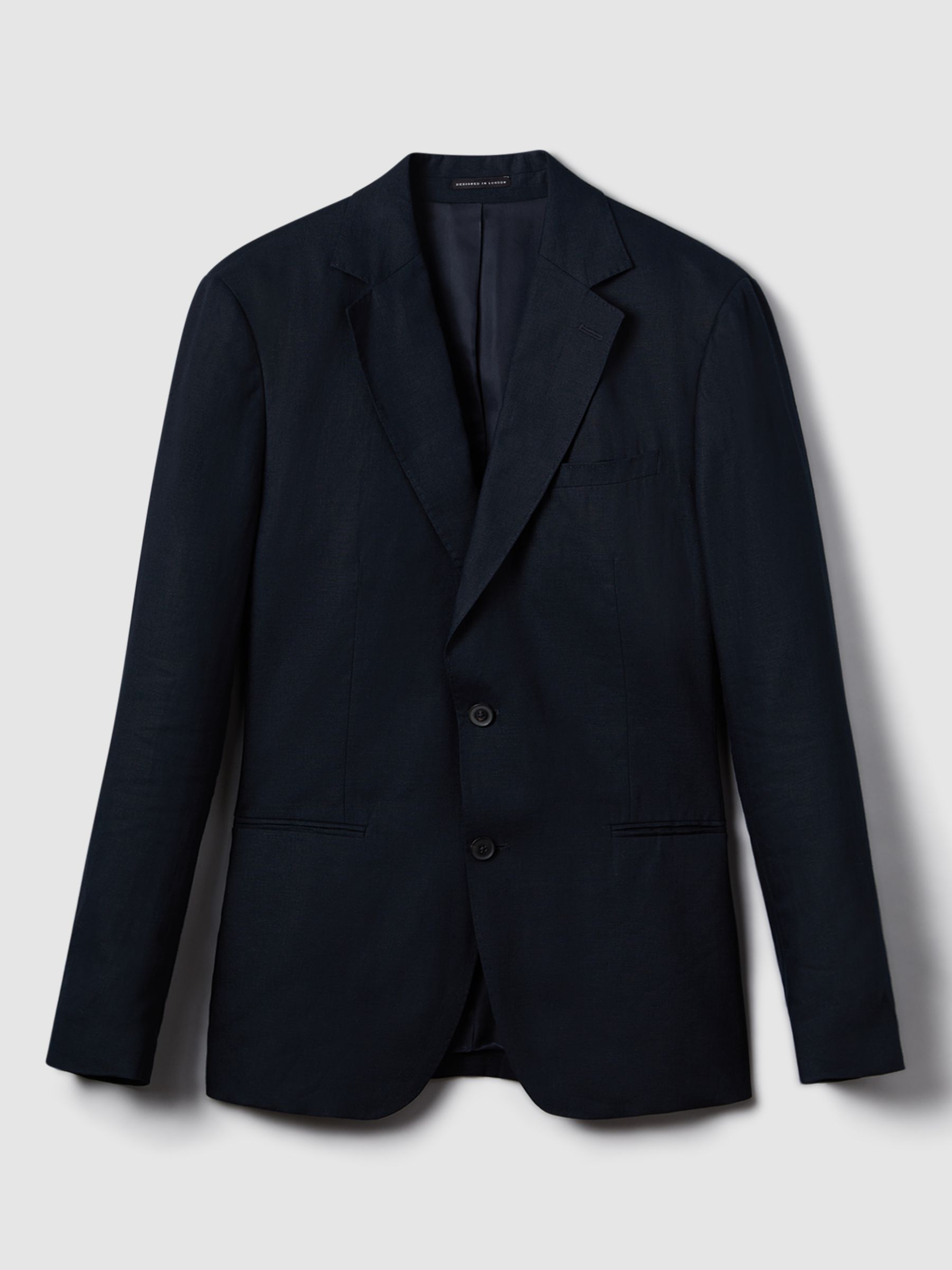 Reiss Kin Linen Tailored Jacket, Navy, 36