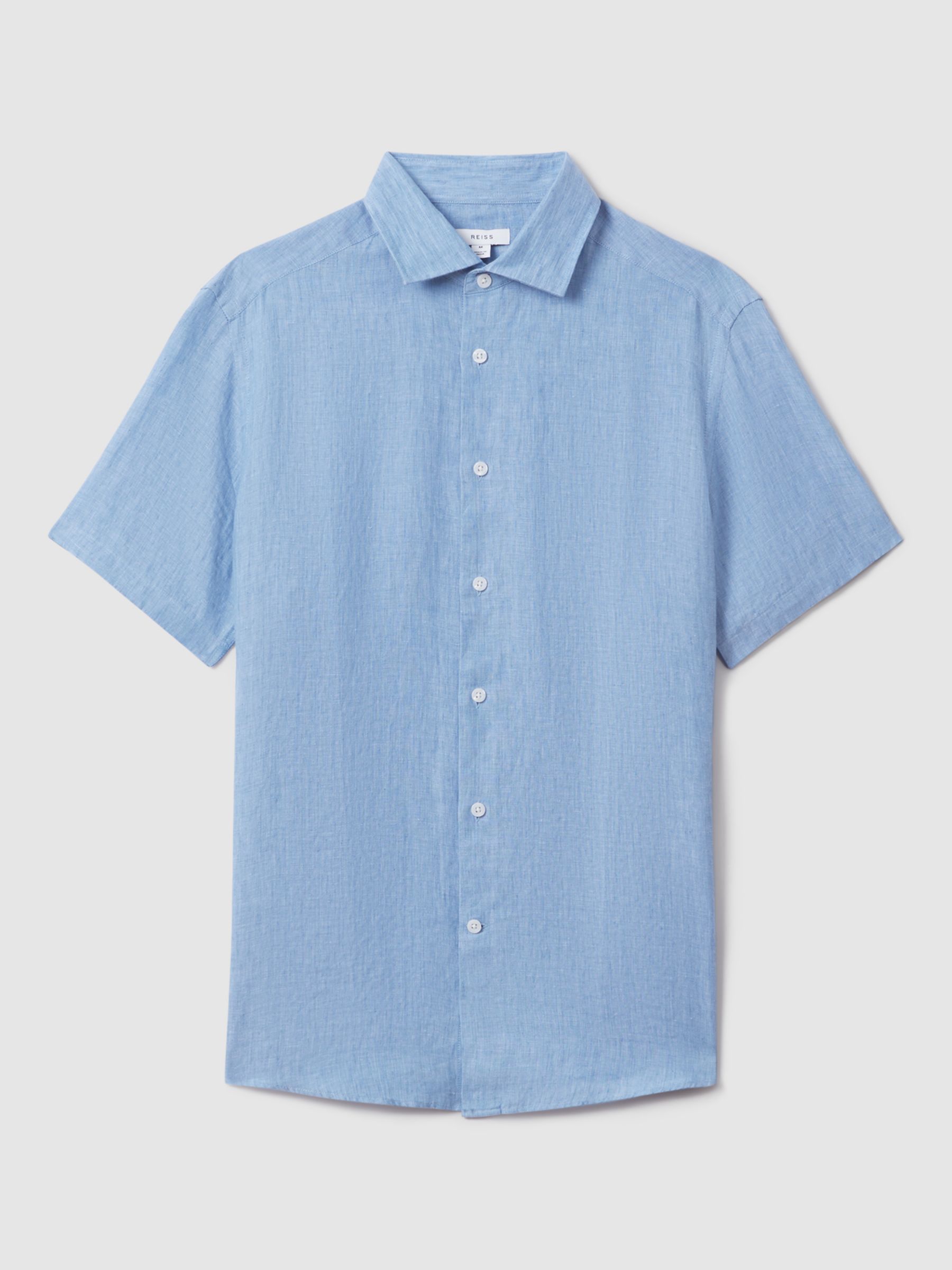 Reiss Holiday Linen Regular Fit Shirt, Sky Blue, XS