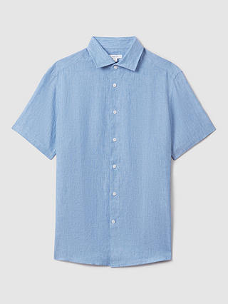 Reiss Holiday Linen Regular Fit Shirt, Sky Blue