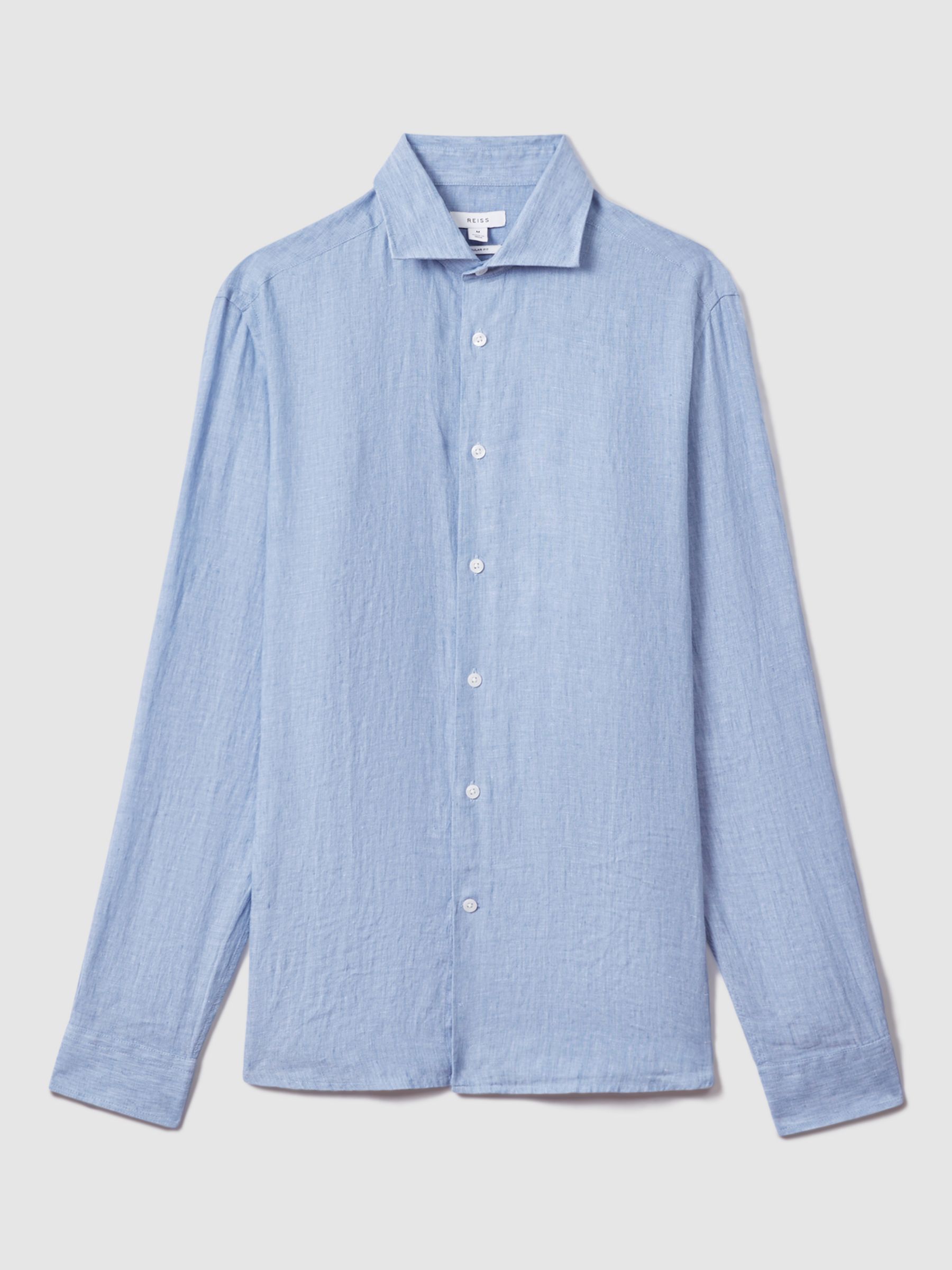 Reiss Ruban Long Sleeve Linen Shirt, Sky Blue, XS
