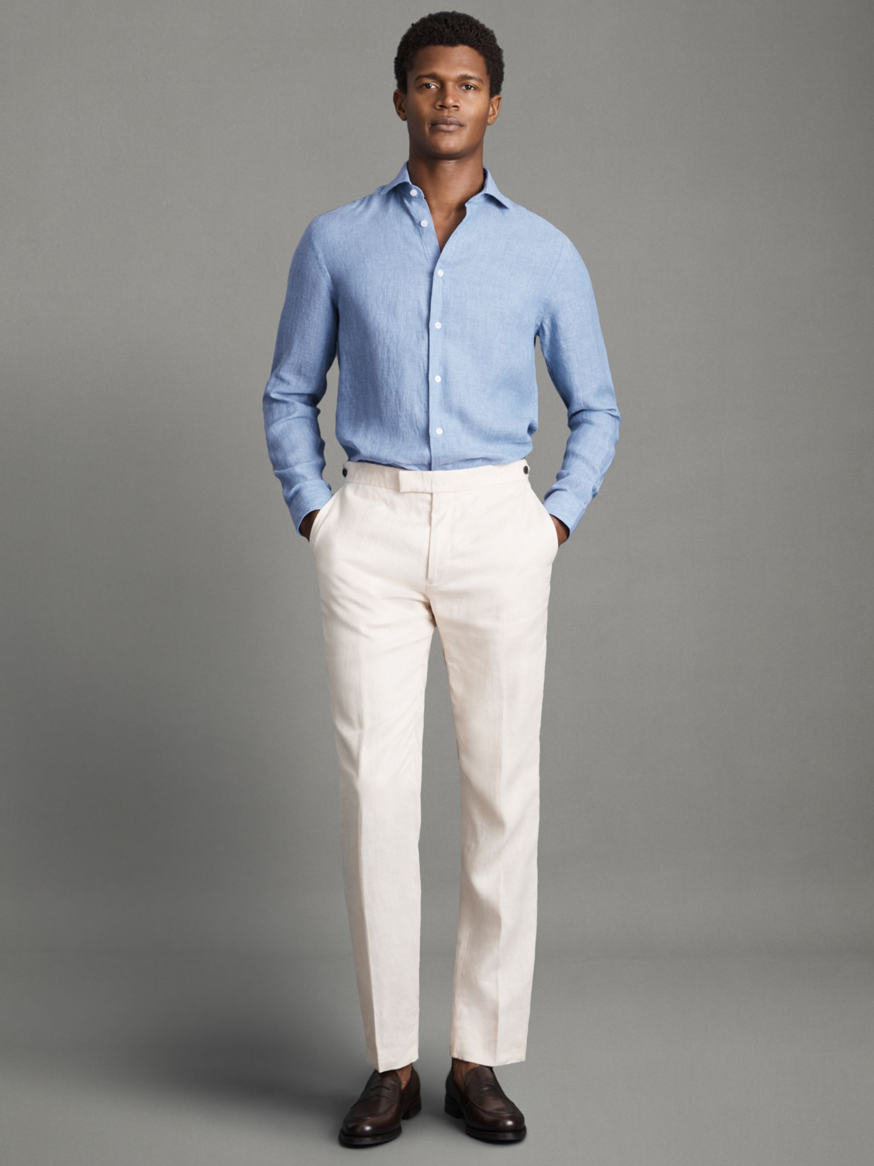 Reiss Ruban Long Sleeve Linen Shirt, Sky Blue, XS
