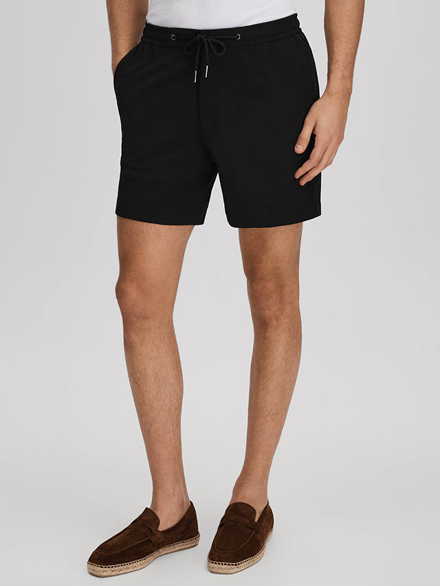 Reiss Newmark Textured Drawstring Shorts, Black