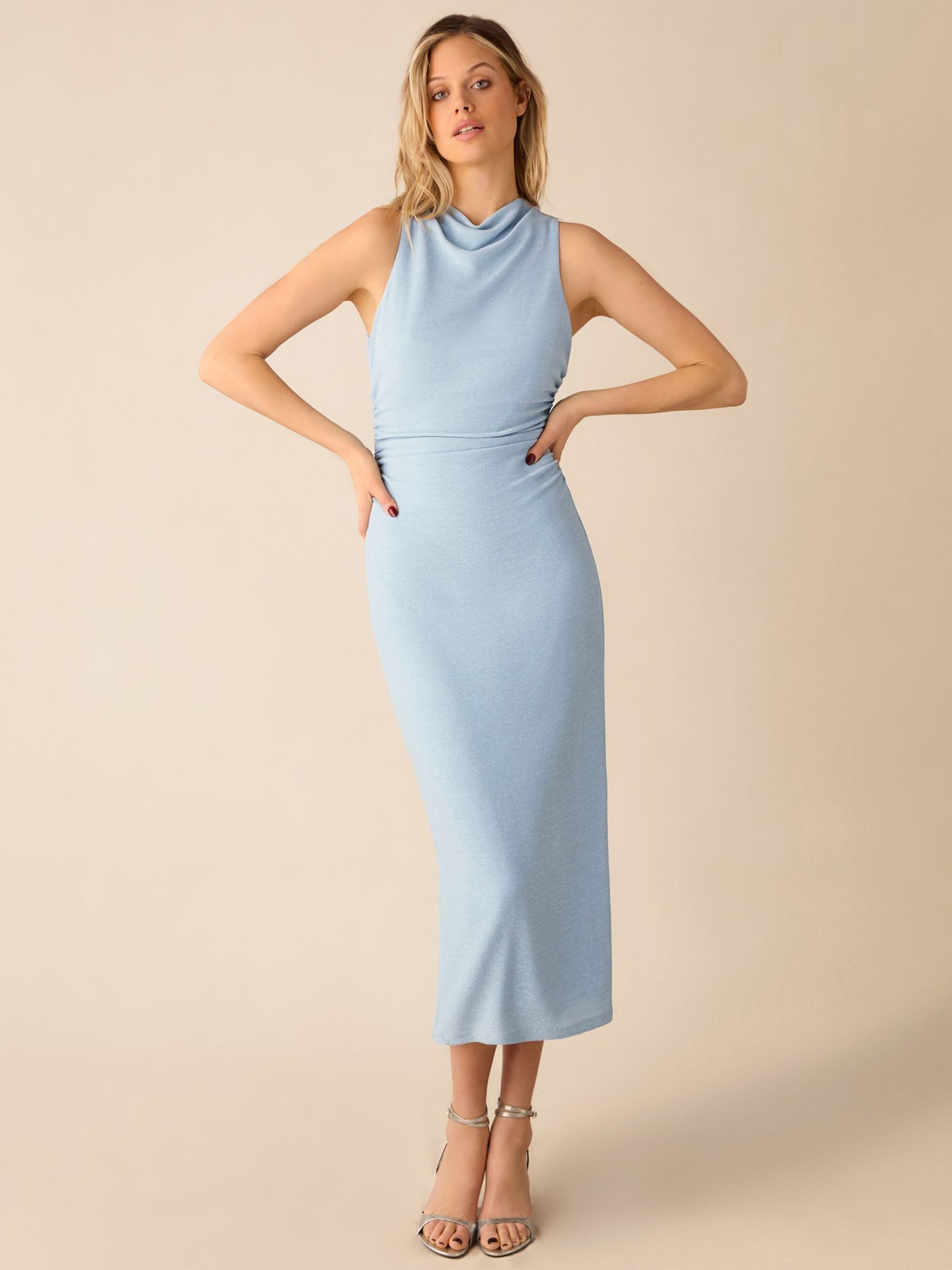 Ro&Zo Maeva Sparkle Jersey Midi Dress, Blue, 6