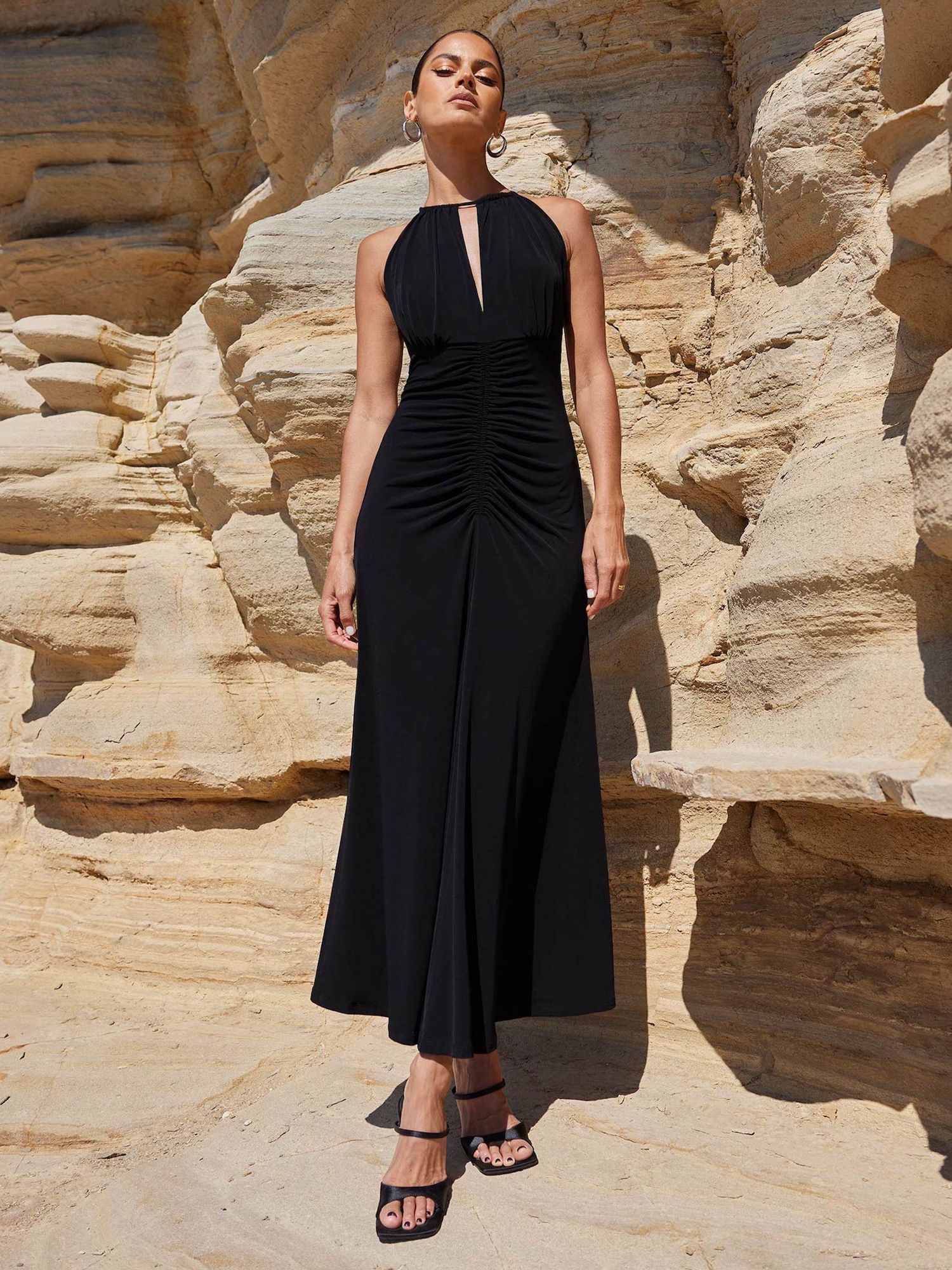 Ro&Zo Jersey Halterneck Midi Dress, Black, 6