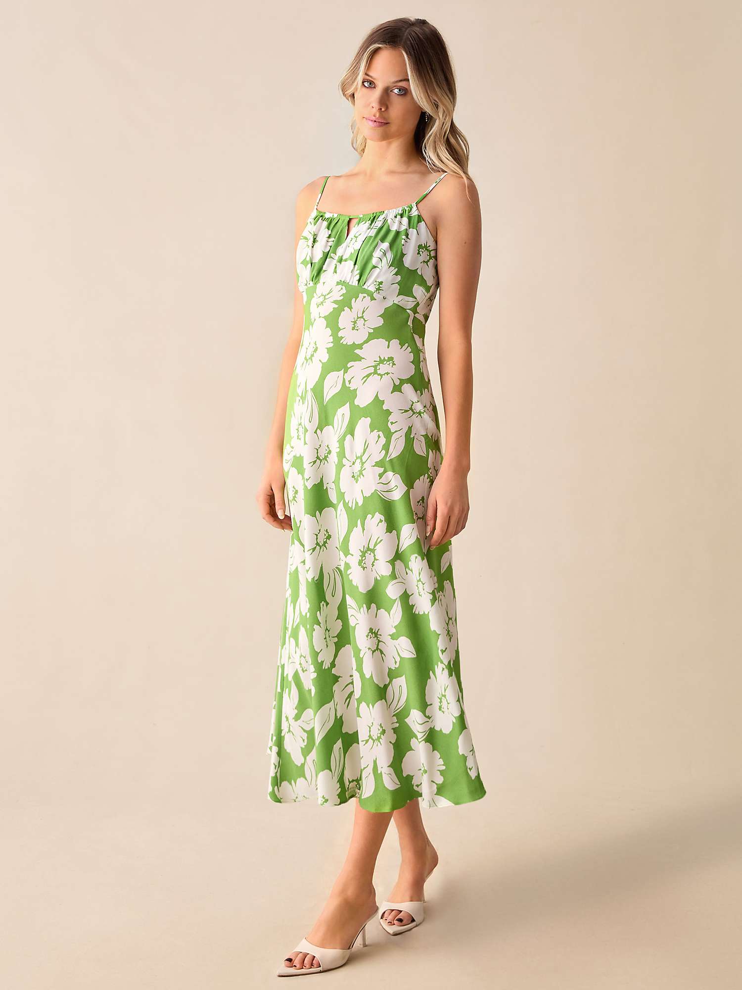 Buy Ro&Zo Floral Print Keyhole Front Midi Dress, Green Online at johnlewis.com