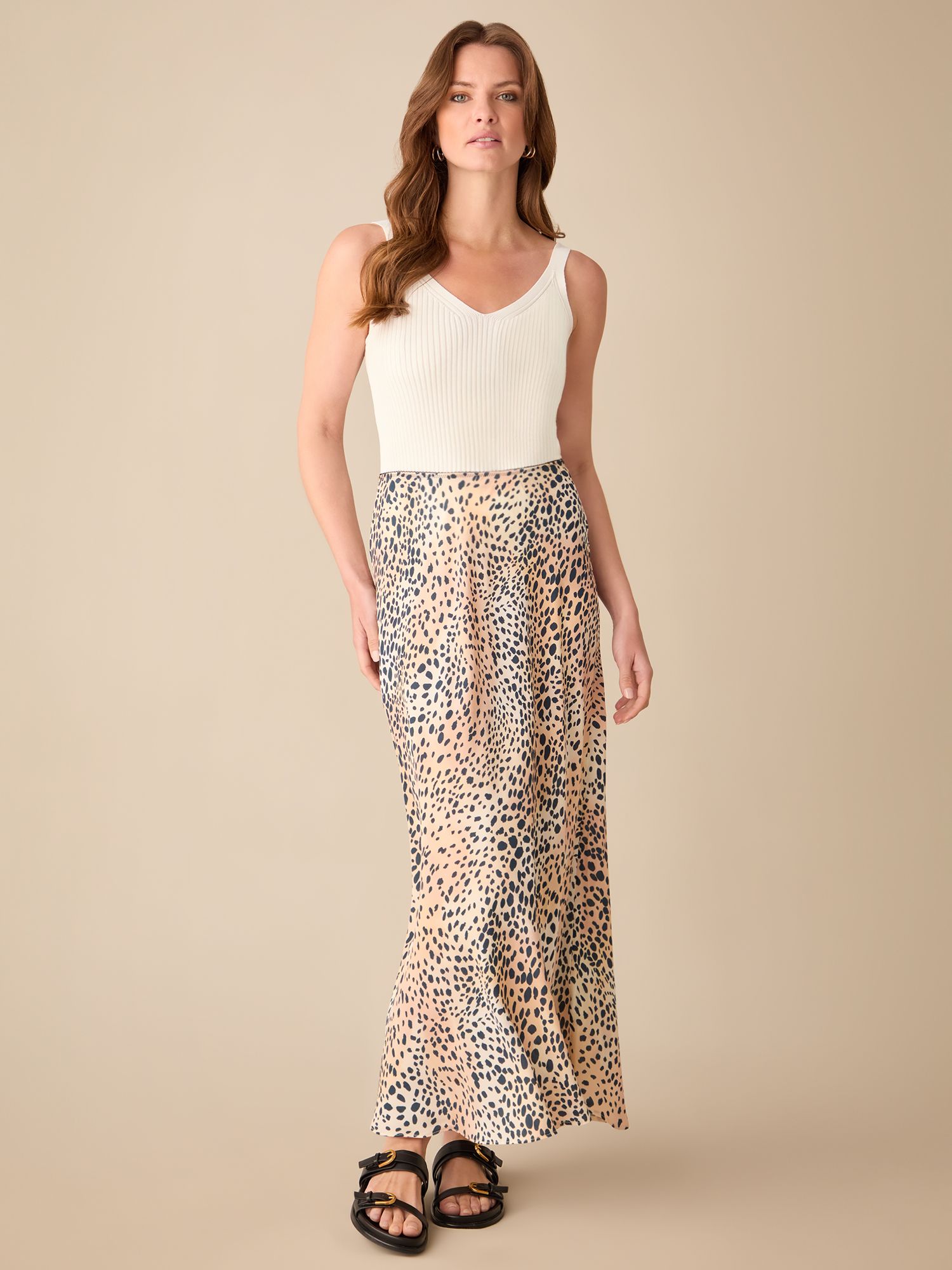 Buy Ro&Zo Petite Leopard Print Maxi Skirt, Beige/Black Online at johnlewis.com