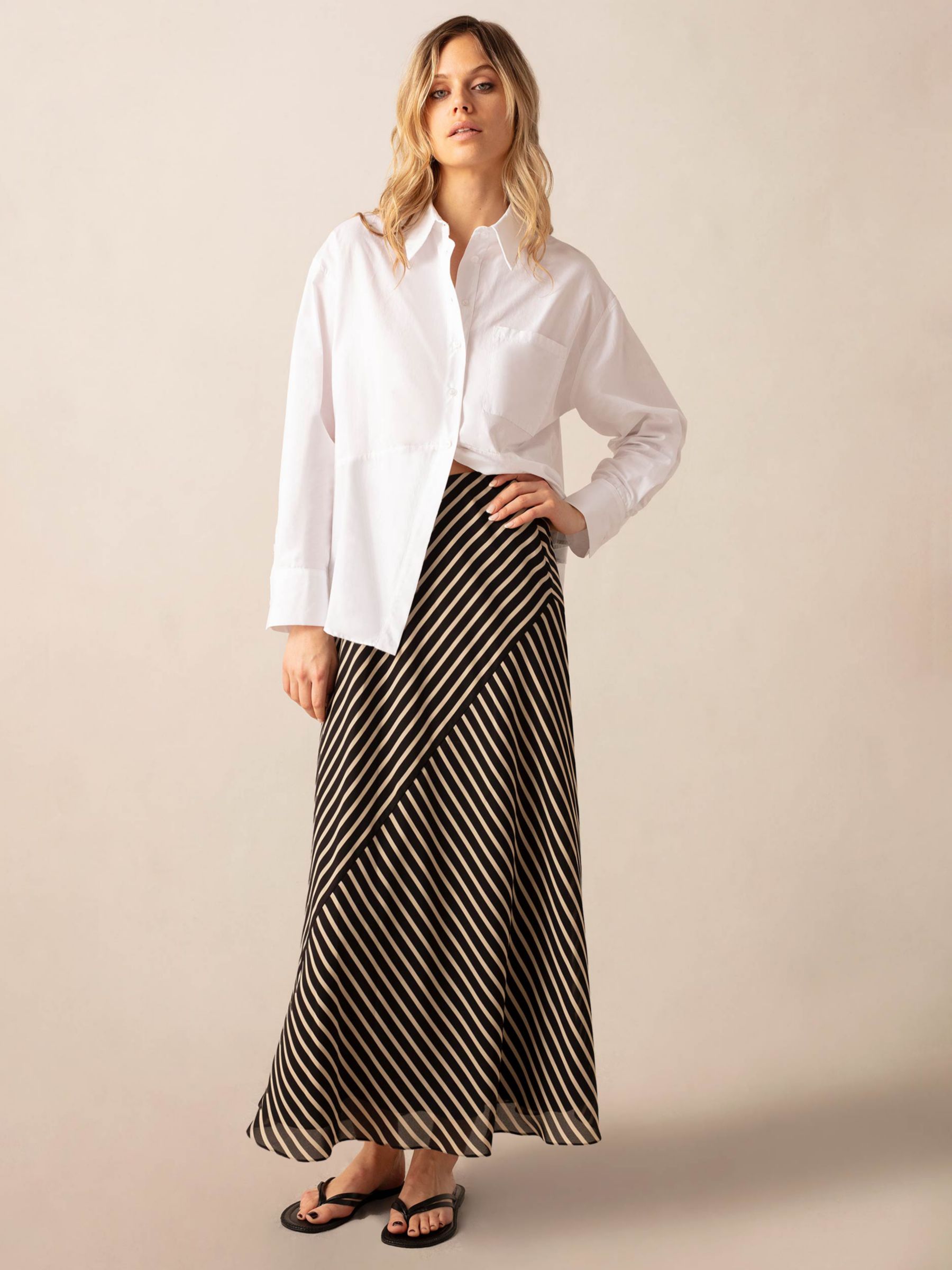 Buy Ro&Zo Stone Stripe Seam Detail Maxi Skirt, Black Online at johnlewis.com