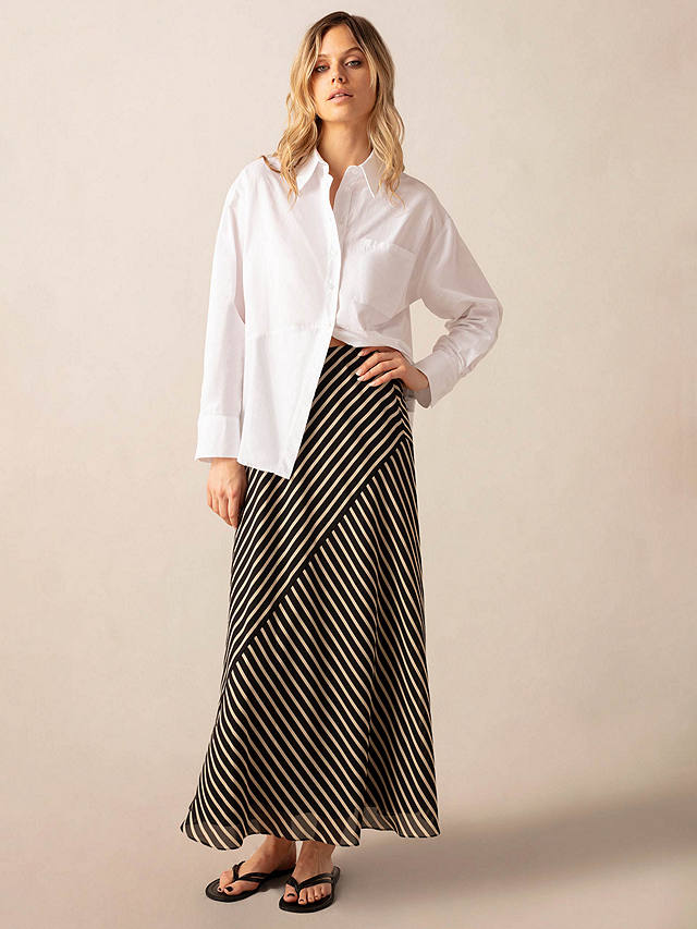 Ro&Zo Stone Stripe Seam Detail Maxi Skirt, Black