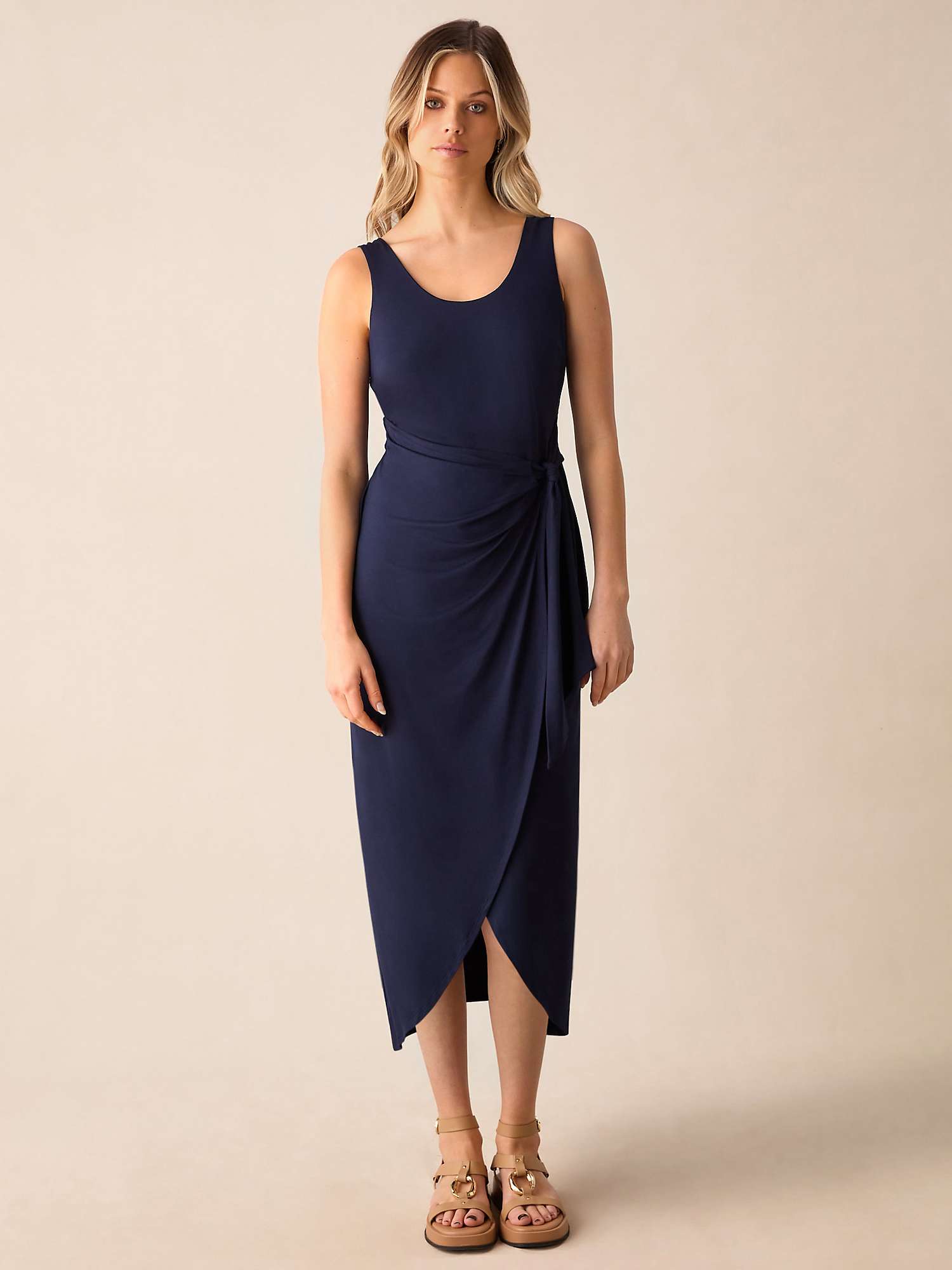 Buy Ro&Zo Jersey Tie Waist Midi Dress, Blue Online at johnlewis.com