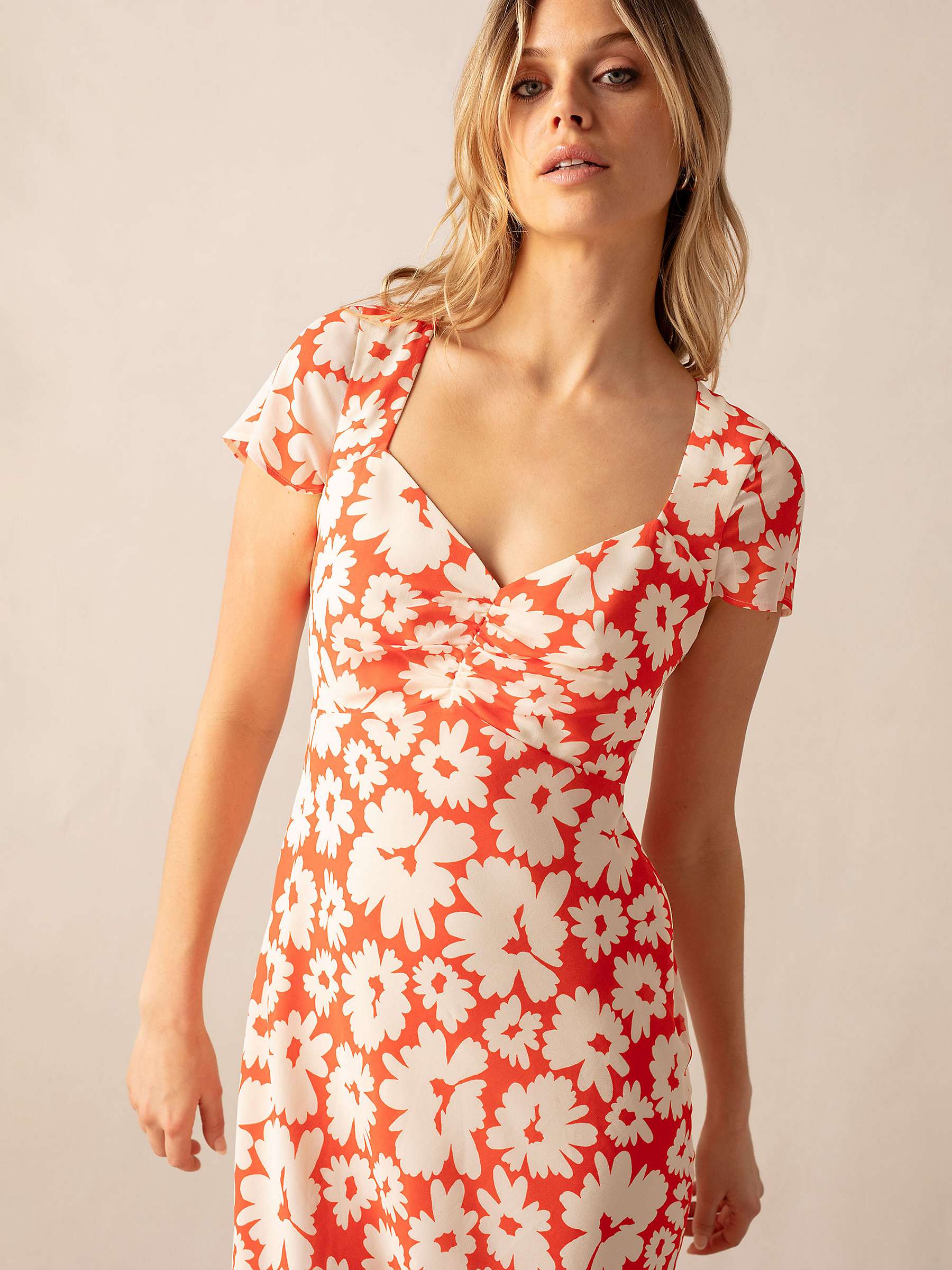 Buy Ro&Zo Daisy Print Sweetheart Neck Midi Dress, Red Online at johnlewis.com