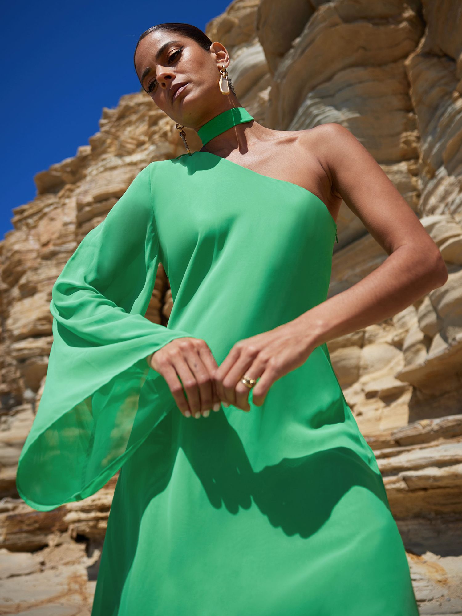 Buy Ro&Zo Oona Chiffon One Shoulder Maxi Dress, Green Online at johnlewis.com