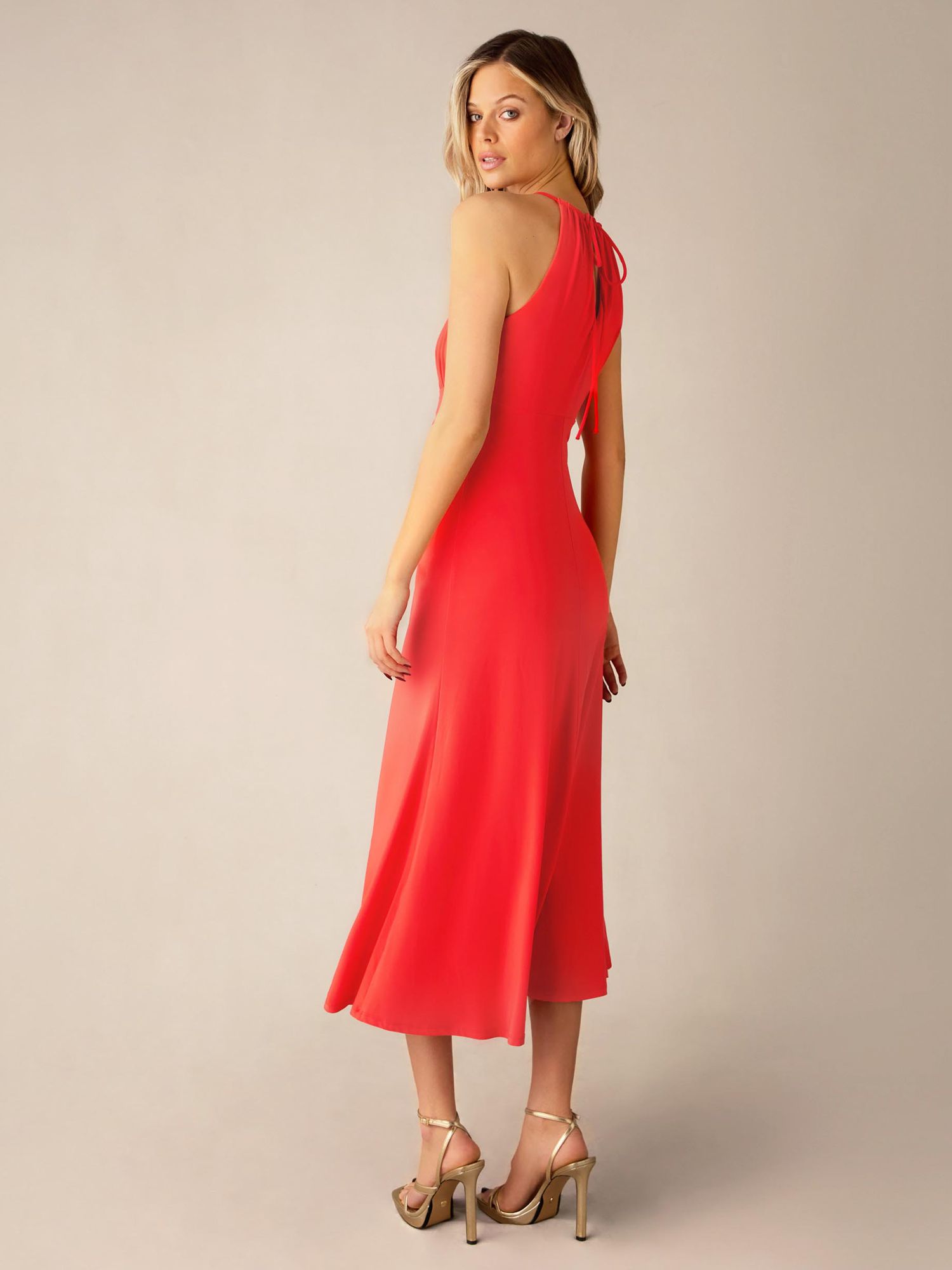 Ro&Zo Jersey Halterneck Midi Dress, Coral Red, 6