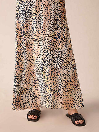 Ro&Zo Leopard Print Bias Cut Maxi Skirt, Brown
