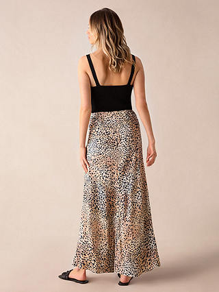 Ro&Zo Leopard Print Bias Cut Maxi Skirt, Brown