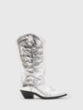 AllSaints Dolly Leather Cowboy Boots, Metallic Silver