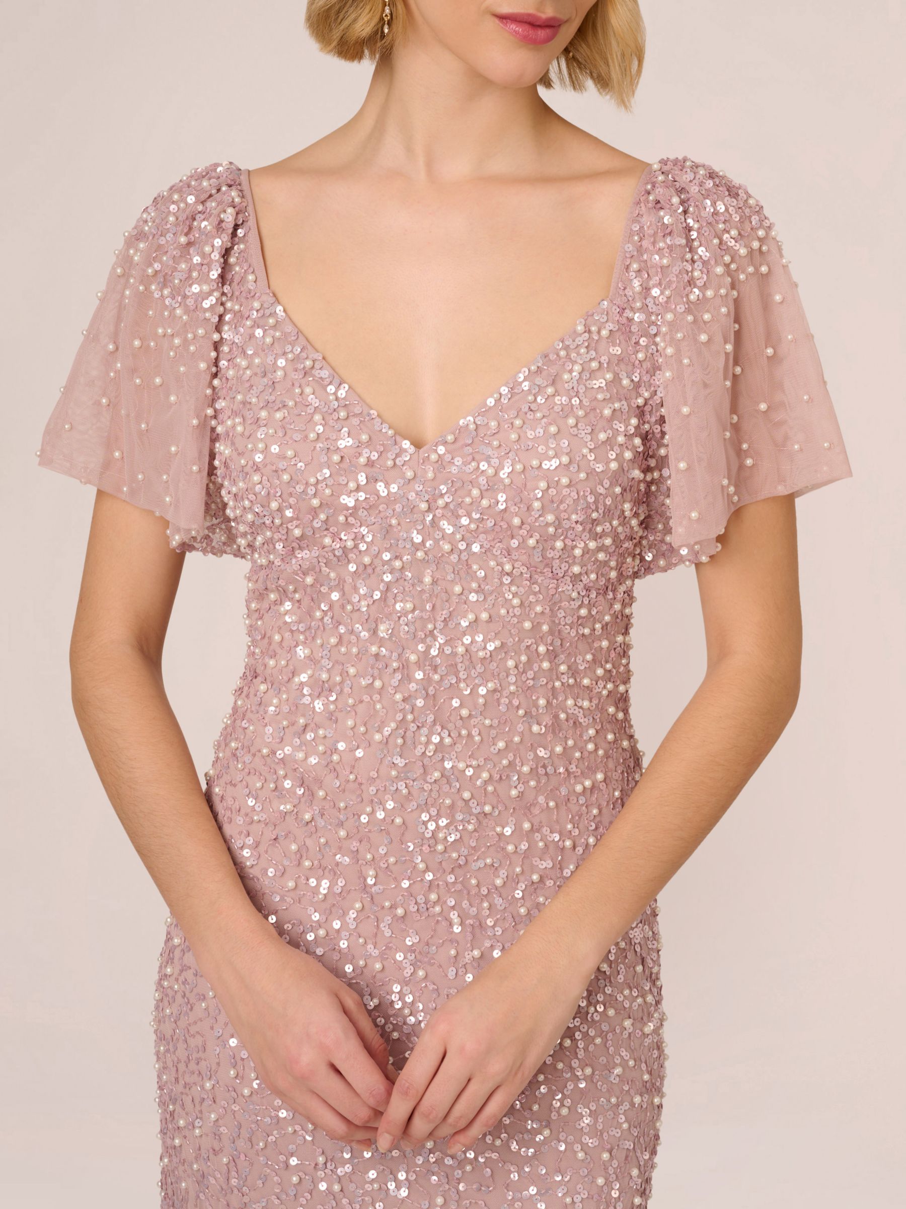 Buy Adrianna Papell V-Neck Beaded Mesh Maxi Dress, Cameo Online at johnlewis.com