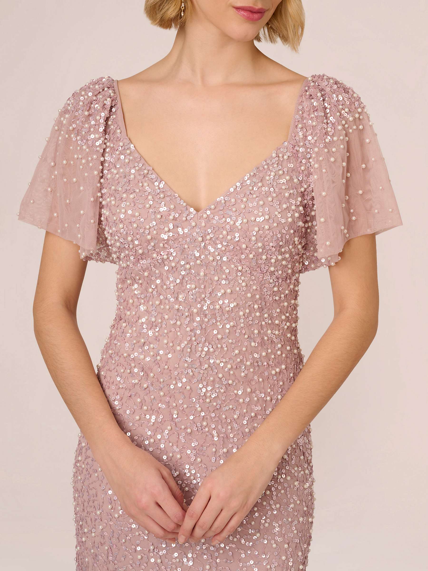 Buy Adrianna Papell V-Neck Beaded Mesh Maxi Dress, Cameo Online at johnlewis.com
