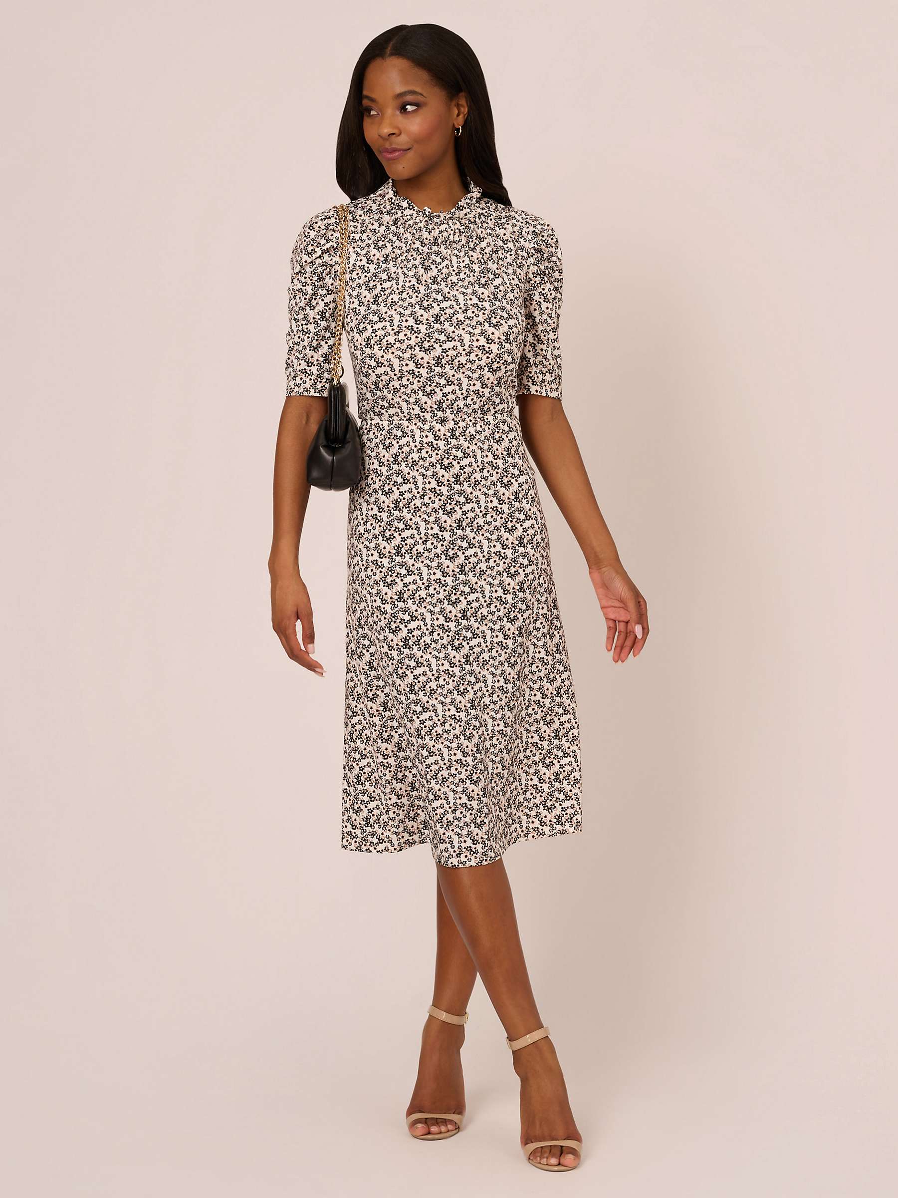 Buy Adrianna Papell Ruffle Neck Ditsy Floral Midi Dress, Ivory/Black Online at johnlewis.com